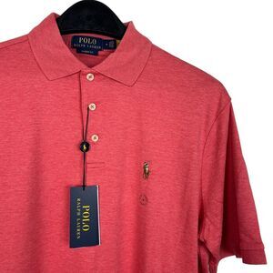 NEW Polo Ralph Lauren Mens Medium Pique 100% Cotton Short Sleeve Heathered Red‎